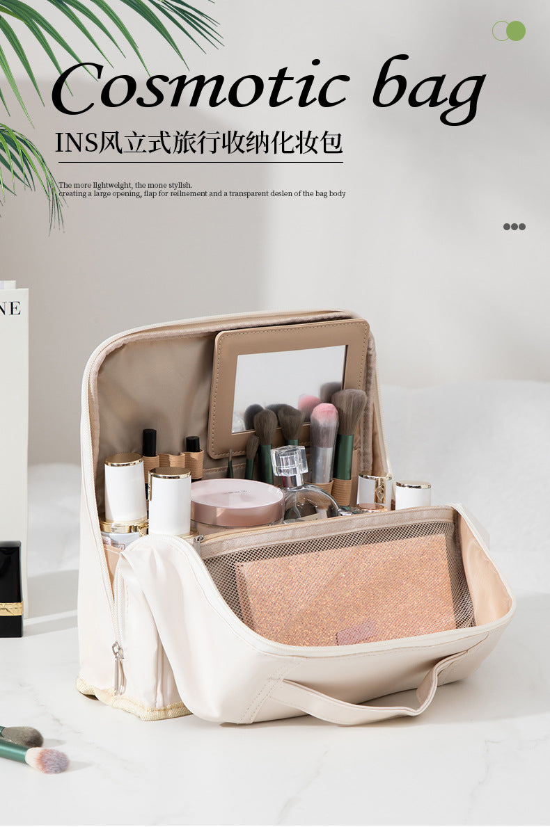 Vertical Cosmetic Bag, Large Capacity, Women's Pencil Case, Travel Pu Waterproof, Can Be Hung on Luggage, Makeup Brush Storage Bag