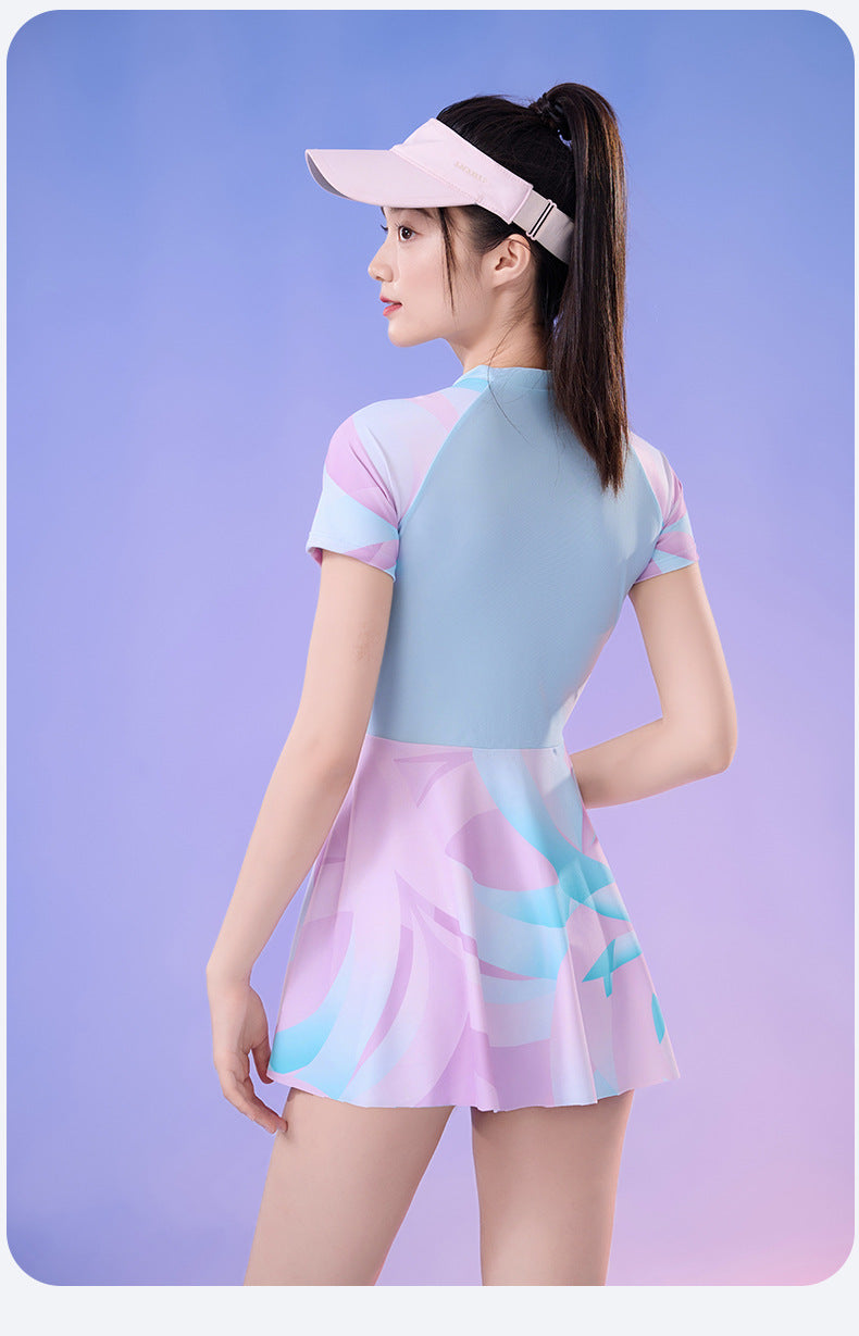 New Small Floral Swimsuit Seaside Beach Holiday One-piece Swim Skirt Split Safety Trunks Swimsuit with Chest Pad suit