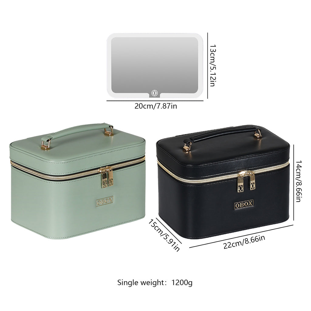 Cross-Border Led Mirror Travel Makeup Bag, Makeup Mirror, Cosmetics Portable Large-Capacity Makeup Case, Hand-Held Beauty Bag