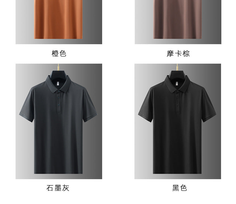 Cross-border Foreign Trade Copper Ammonia Silk T-shirt Men's Business Casual Short-sleeved Summer Gastrodia elata Mulberry Silk Lapel Men's Polo Shirt