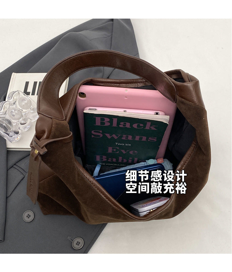 New Suede Shoulder Tote Bag, Fashionable, Simple, Lazy Style, Large Capacity Women's Handbag, Bucket Bag, Mommy Bag