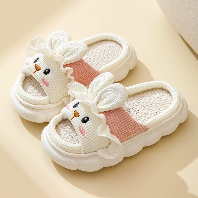 Cute lace rabbit parent-child male and female baby adult indoor and outdoor home wooden floor thickened linen Four Seasons slippers