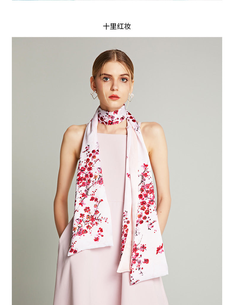 Suzhou and Hangzhou long silk scarf high-grade mulberry silk scarf pure silk women's vintage scarf crepe satin shawl