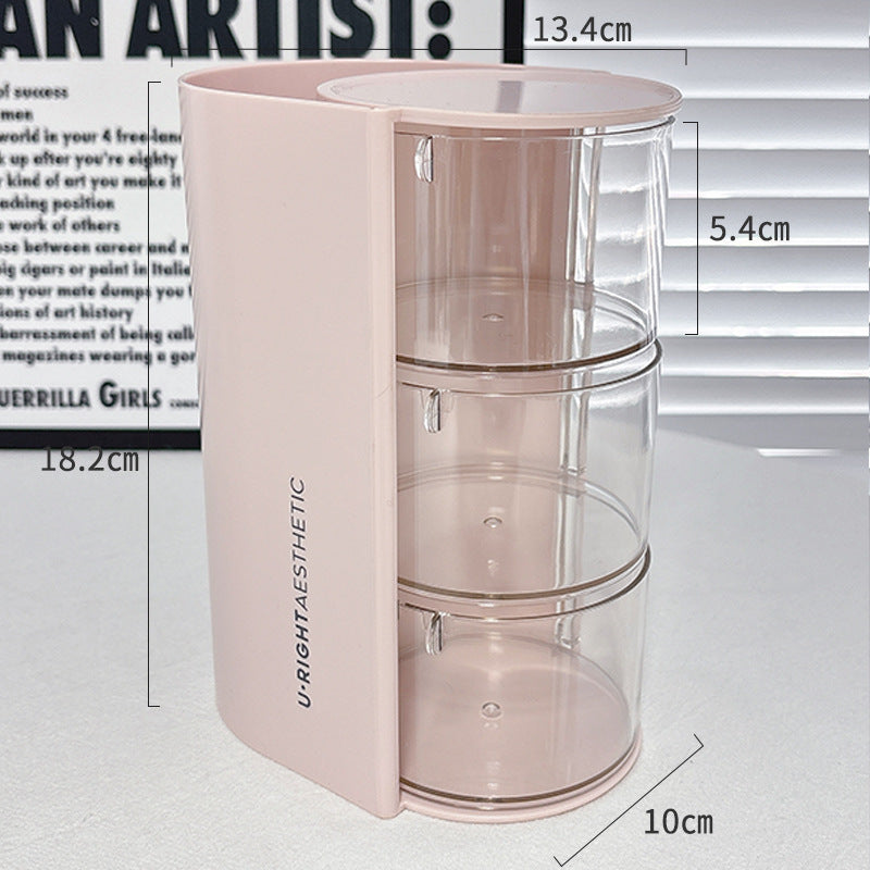 Puff Storage Box Rotating Dustproof Dressing Table Desktop Beauty Makeup Egg Air Cushion Lipstick Makeup Brush Storage Cylinder Storage Rack