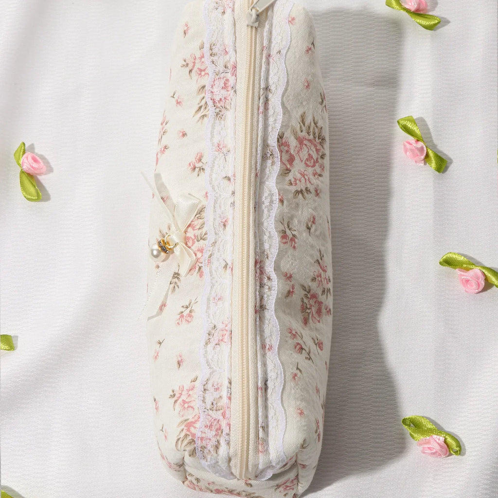 Cotton Lace Trim Storage Bag for Makeup Brushes, Cotton Makeup Bag, Toiletry Travel Soft Brush Pouch for Women, Artistic Style