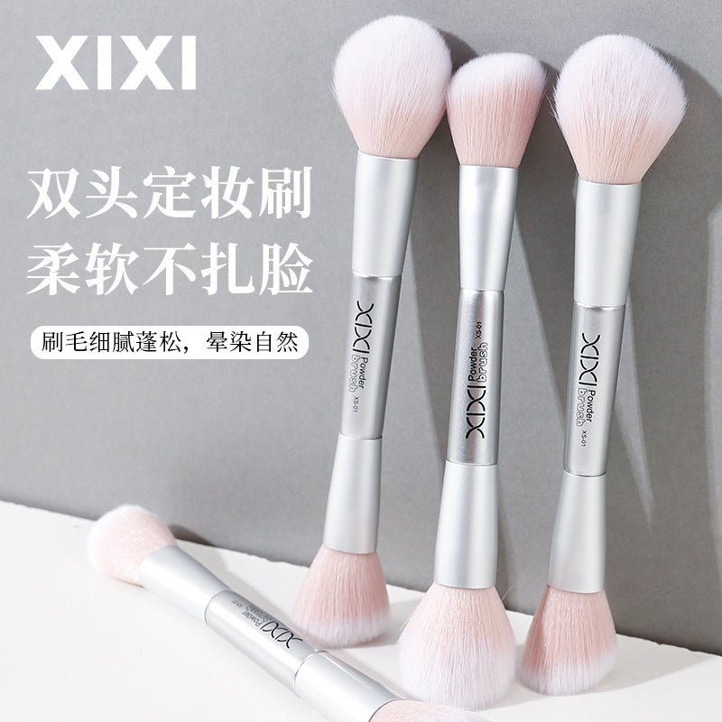 Xixi Light Feather Face Double Head Makeup Brush Easy Makeup Long Rod Flat Head Makeup Brush Novice Student Beauty Makeup Tool