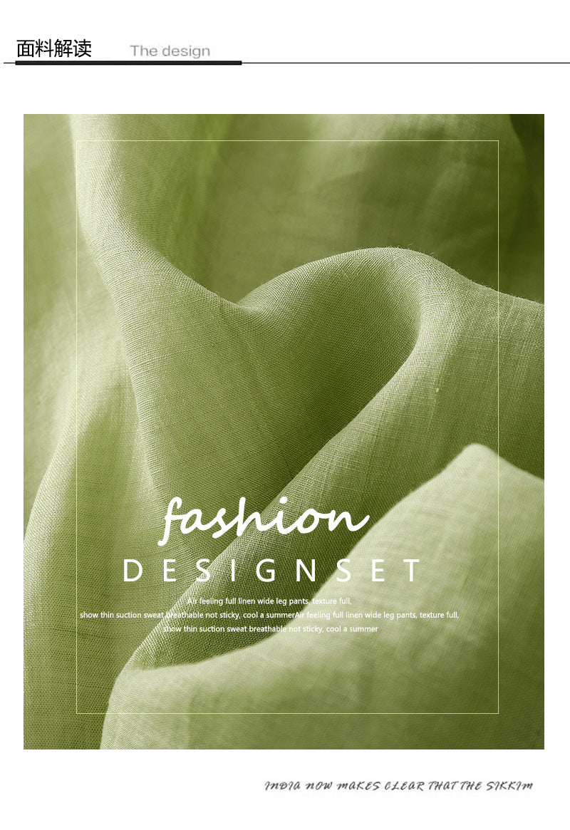 Vintage Organ Pleated Design Half Sleeve Dress Women's Artistic Solid Color V-neck Cotton Linen Cool Slimming Mid-length Dress