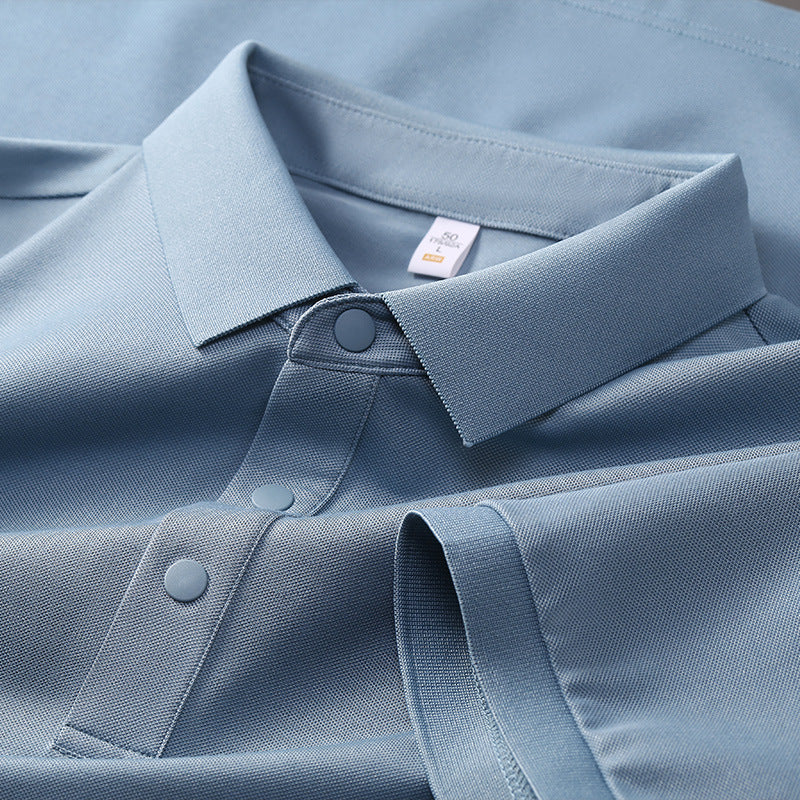 Cross-border Foreign Trade Copper Ammonia Silk T-shirt Men's Business Casual Short-sleeved Summer Gastrodia elata Mulberry Silk Lapel Men's Polo Shirt