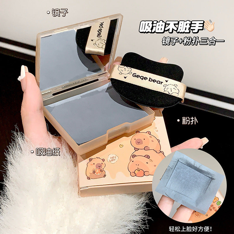 Gogo Bear Cute Cloud Sensing Oil Absorbing Paper Comes with Powder Puff Mirror Oil Skin Non-Removing Makeup Makeup Holding Oil Absorbing Paper