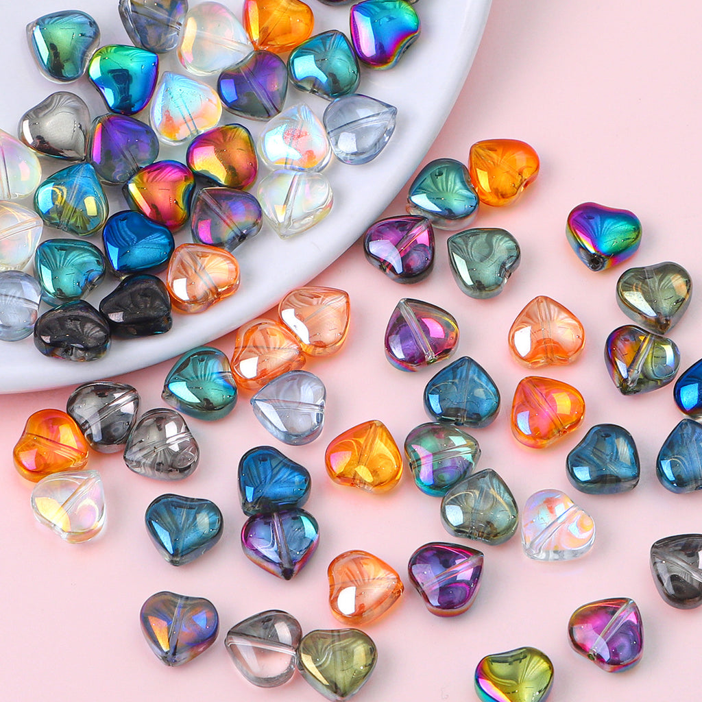 10mm Glass Color-Coated Peach Heart Crystal Beads Loose Beads DIY Handmade Necklace Bracelet Ear Jewelry Manufacturer Direct Sales Wholesale