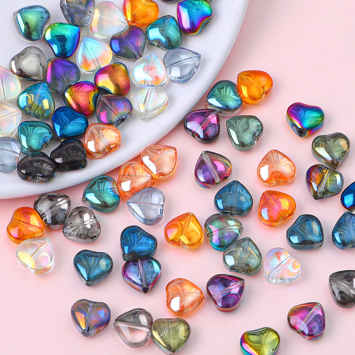10mm Glass Color-Coated Peach Heart Crystal Beads Loose Beads DIY Handmade Necklace Bracelet Ear Jewelry Manufacturer Direct Sales Wholesale