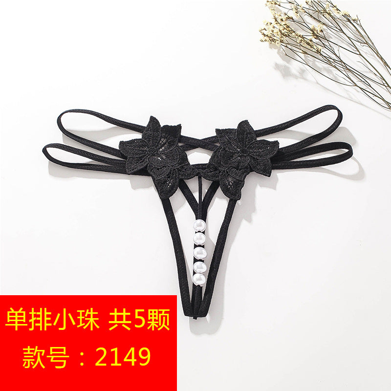 Plus size sexy thong online celebrity sexy transparent oversized double row bead massage transparent temptation open-end free off underwear