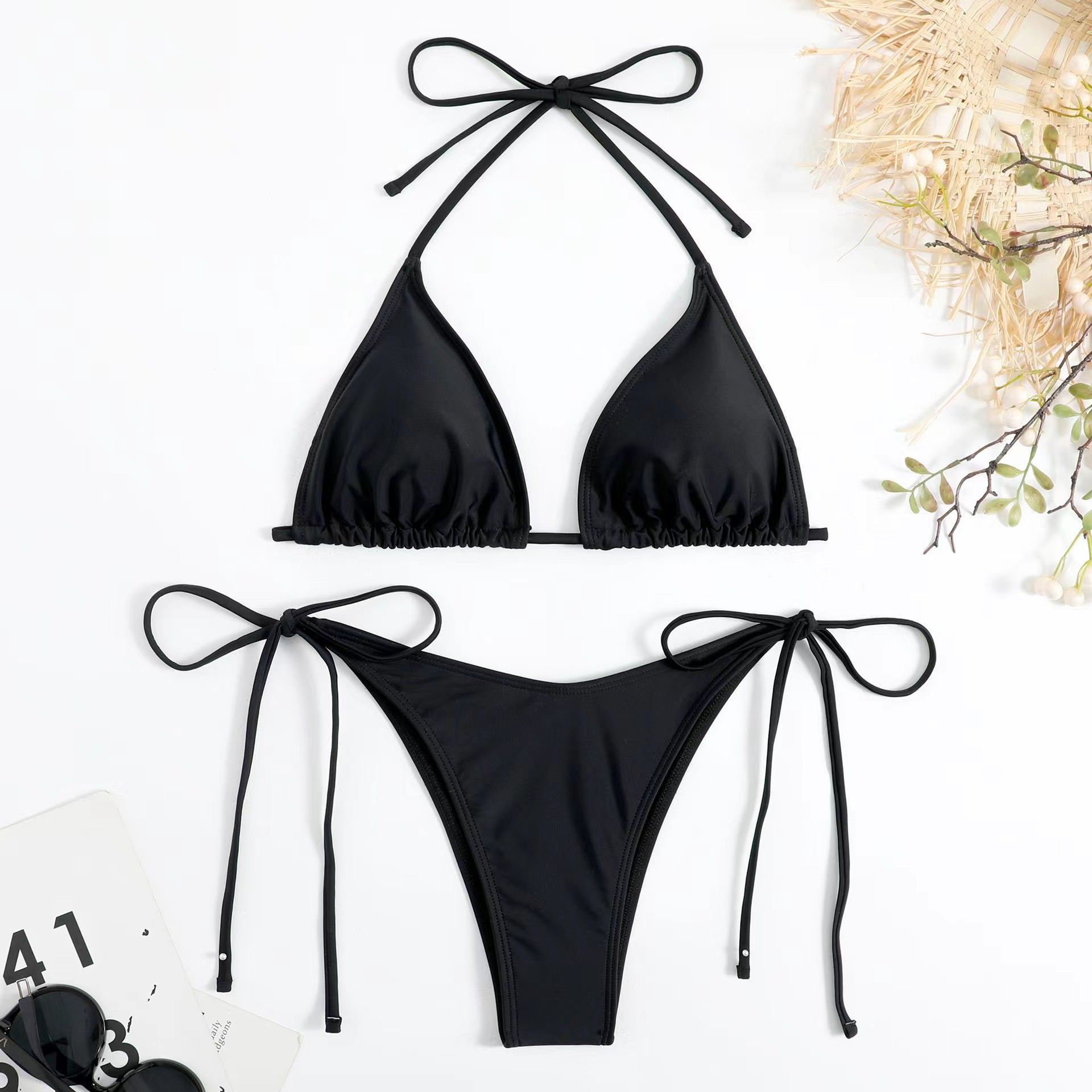 European and American Solid Color Split Swimsuit Women's Sexy Bikini Cross-border Hot Tight Gather Deep V High-end Swimsuit Women