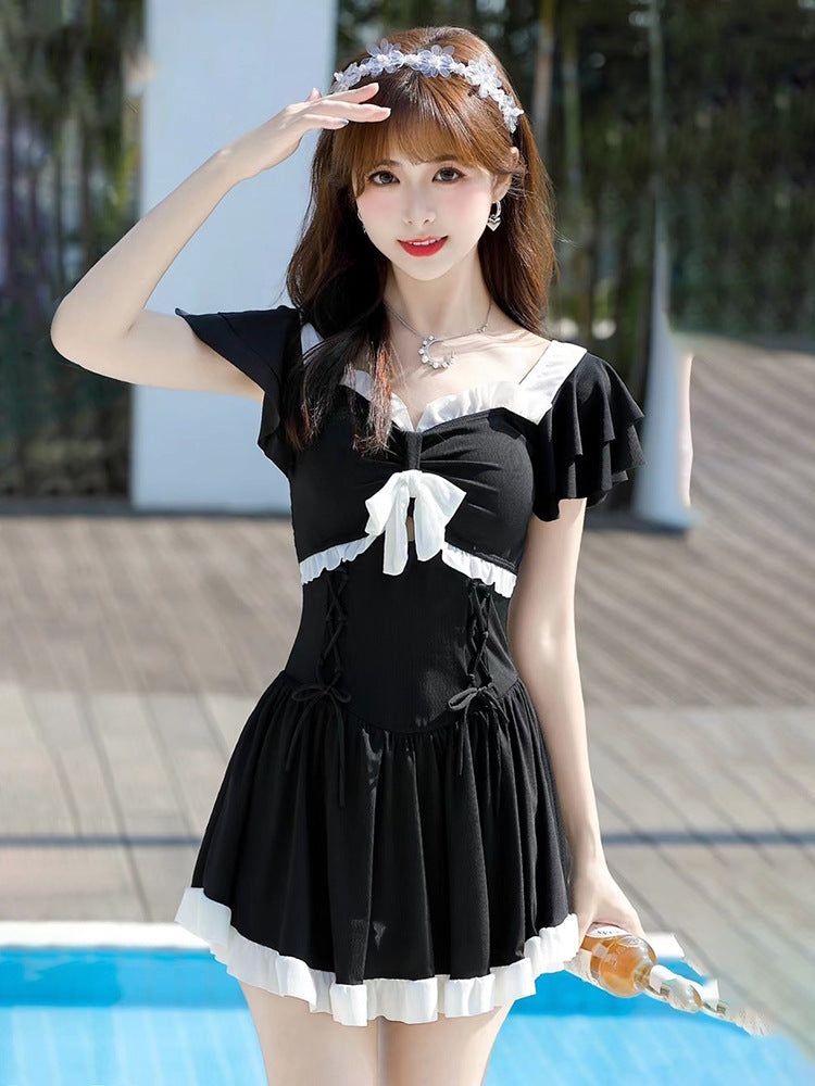 2025 New Swimsuit for Women, Conservative, Flesh-Covering, Slimming Look One-Piece Student Skirt Style, Boxer-Angle High-End Hot Spring Resort Swimsuit