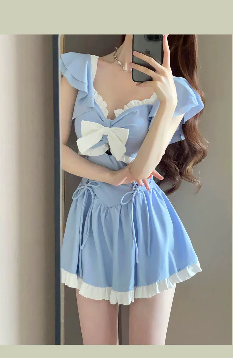 2025 New Swimsuit for Women, Conservative, Flesh-Covering, Slimming Look One-Piece Student Skirt Style, Boxer-Angle High-End Hot Spring Resort Swimsuit
