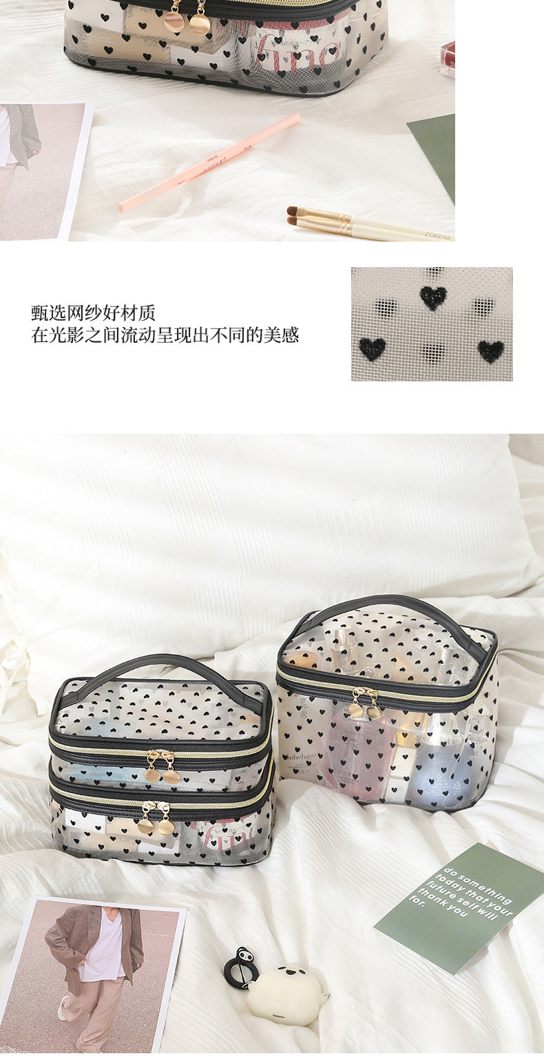 New Style Heart-Shaped Portable Makeup Bag, Single/Double Layer Cosmetic Storage Bag, Simple Mesh Makeup Bag, Travel Makeup Bag