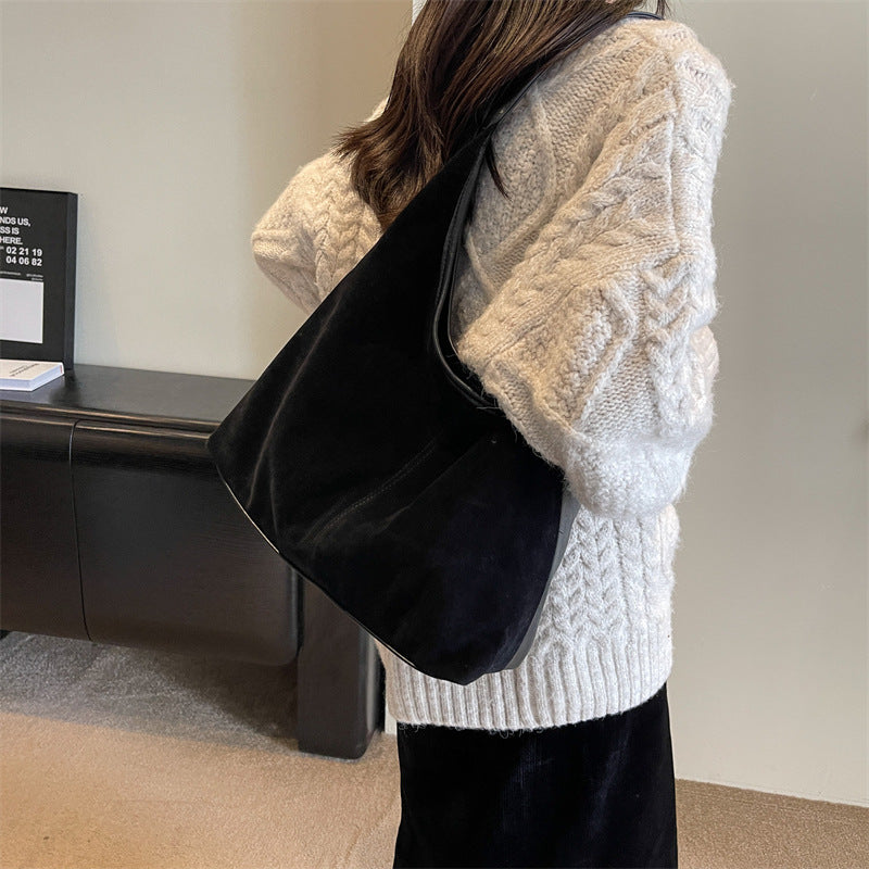 New Suede Shoulder Tote Bag, Fashionable, Simple, Lazy Style, Large Capacity Women's Handbag, Bucket Bag, Mommy Bag