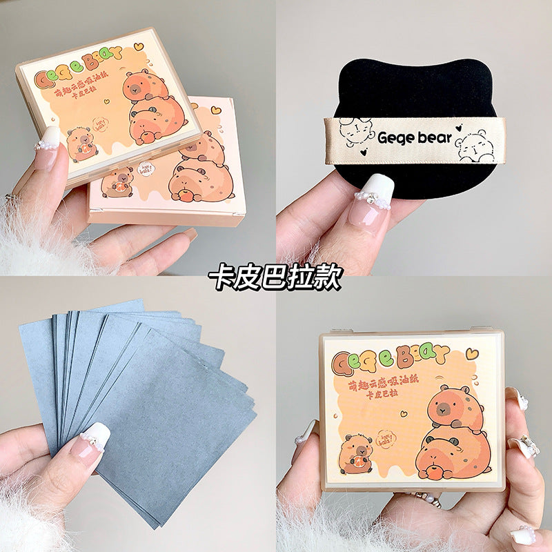 Gogo Bear Cute Cloud Sensing Oil Absorbing Paper Comes with Powder Puff Mirror Oil Skin Non-Removing Makeup Makeup Holding Oil Absorbing Paper