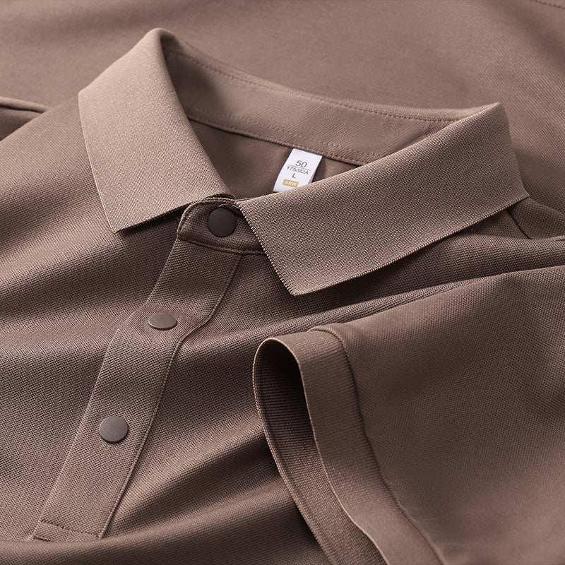 Cross-border Foreign Trade Copper Ammonia Silk T-shirt Men's Business Casual Short-sleeved Summer Gastrodia elata Mulberry Silk Lapel Men's Polo Shirt