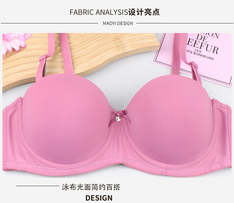 Cross-border half cup underwear women's bra solid color glossy steel ring push up top support bra sexy big chest small bra c cup