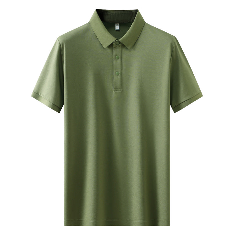 Cross-border Foreign Trade Copper Ammonia Silk T-shirt Men's Business Casual Short-sleeved Summer Gastrodia elata Mulberry Silk Lapel Men's Polo Shirt