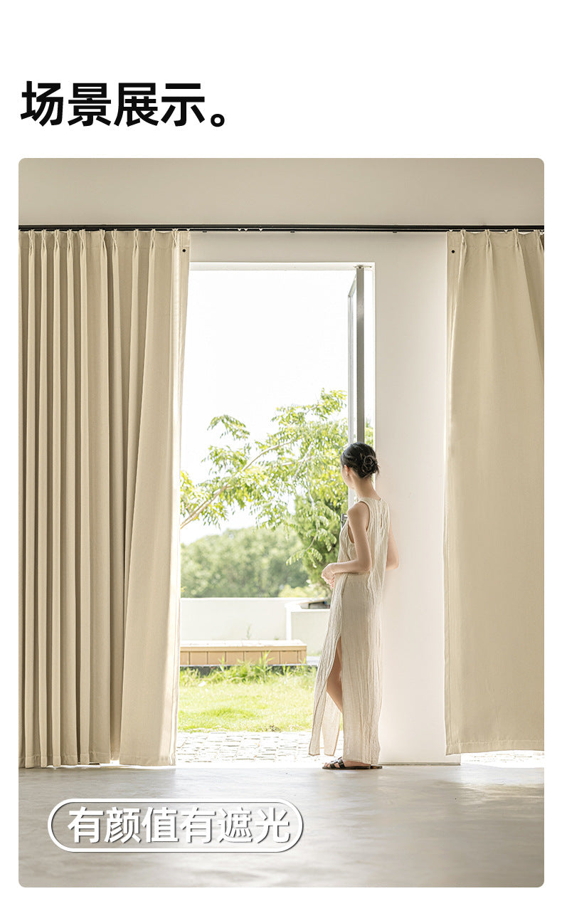 Keqiao Full Blackout Double-Sided Chenille Curtains Finished Product for Bedroom, High-End Modern Minimalist Cream Style Shaoxing Curtains