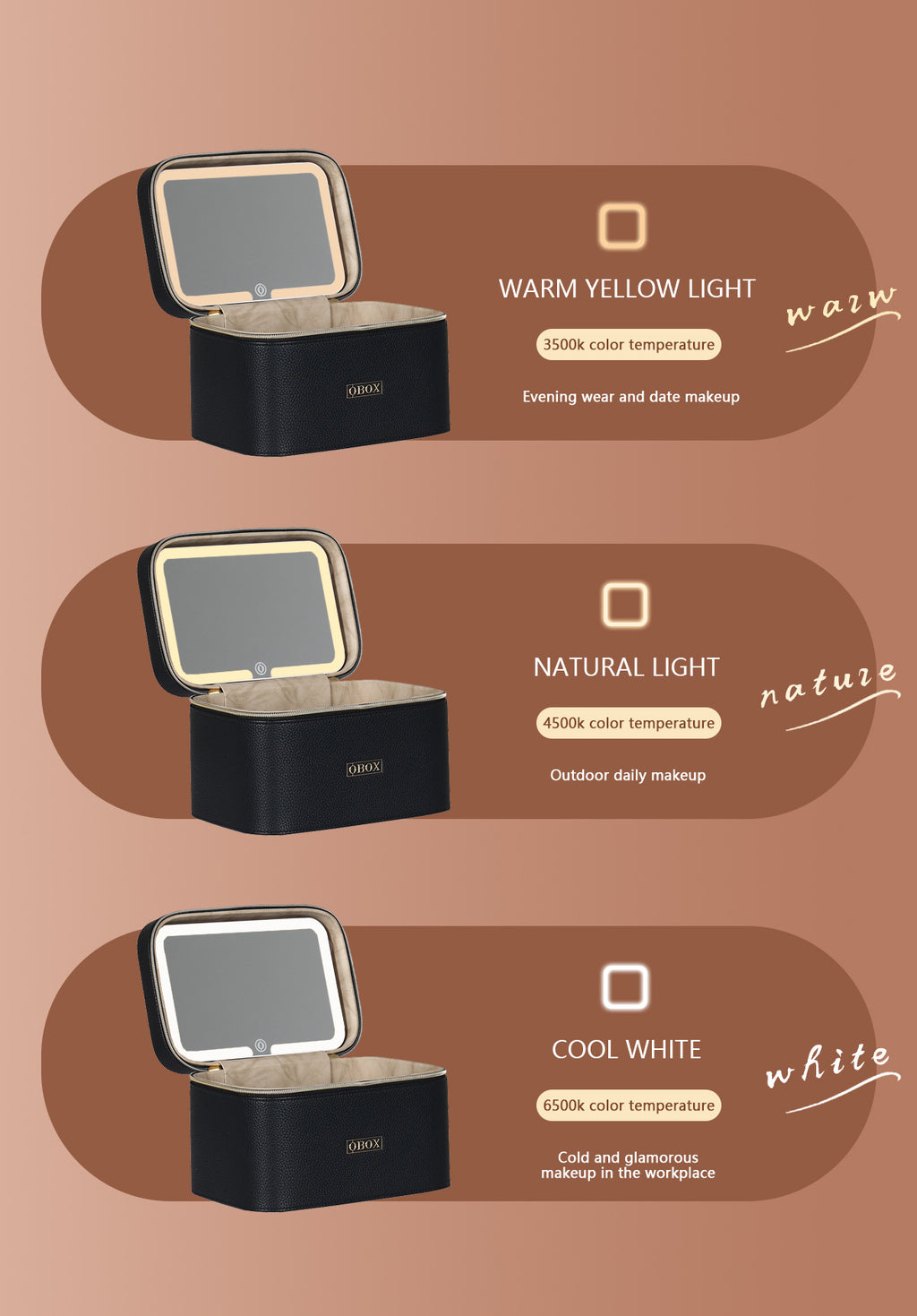 Cross-Border Led Mirror Travel Makeup Bag, Makeup Mirror, Cosmetics Portable Large-Capacity Makeup Case, Hand-Held Beauty Bag