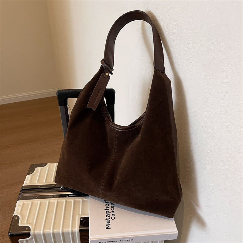 New Suede Shoulder Tote Bag, Fashionable, Simple, Lazy Style, Large Capacity Women's Handbag, Bucket Bag, Mommy Bag