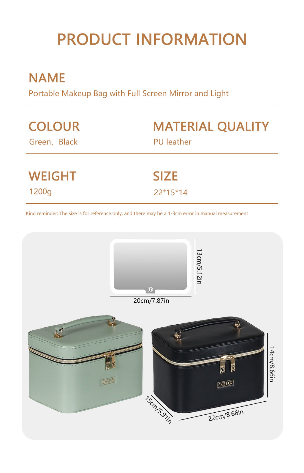 Cross-Border Led Mirror Travel Makeup Bag, Makeup Mirror, Cosmetics Portable Large-Capacity Makeup Case, Hand-Held Beauty Bag