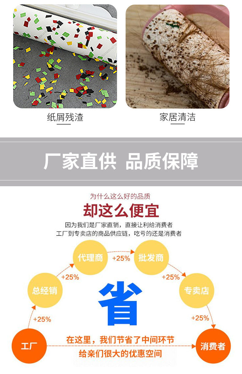 24cm sticky hair roller tearable sticky dust roll paper pet hair removal brush hair roll paper replacement core factory wholesale