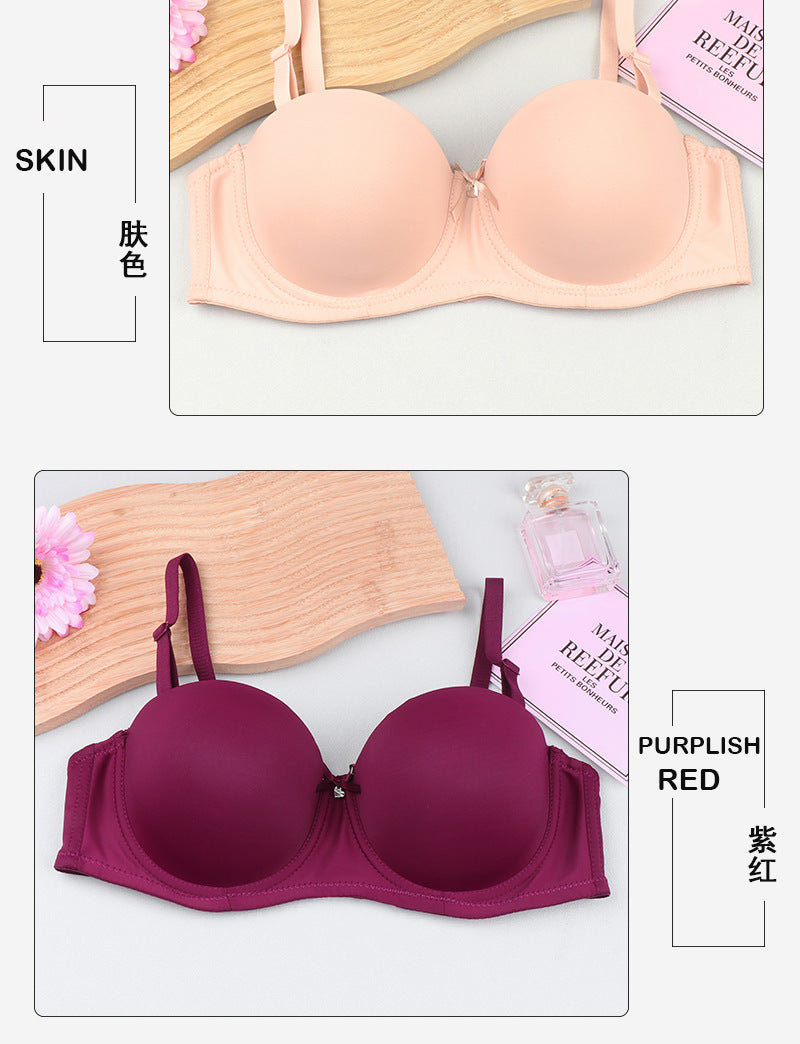 Cross-border half cup underwear women's bra solid color glossy steel ring push up top support bra sexy big chest small bra c cup