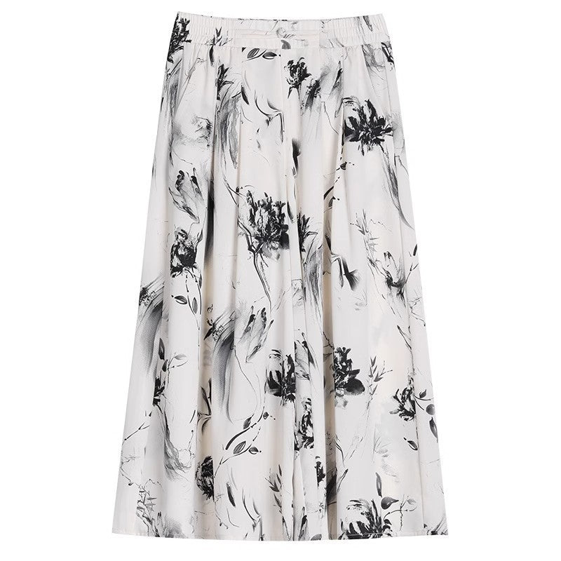 2025 Summer Thin Chiffon Wide-Leg Pants Women's Cropped Culottes Elastic Waist Small National Style Pants New Style Skirt