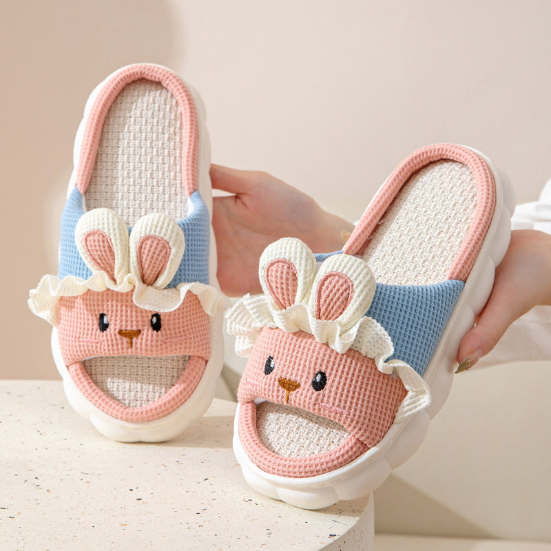 Cute lace rabbit parent-child male and female baby adult indoor and outdoor home wooden floor thickened linen Four Seasons slippers