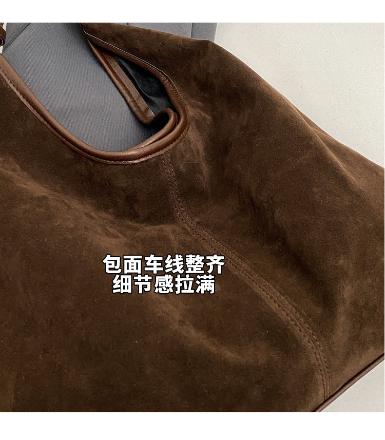 New Suede Shoulder Tote Bag, Fashionable, Simple, Lazy Style, Large Capacity Women's Handbag, Bucket Bag, Mommy Bag