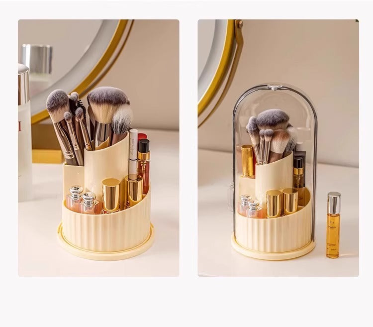 Cosmetic Brush Storage Cylinder Rotating Dustproof Dressing Table Cosmetic Storage Box Lipstick Eyeshadow Storage Rack Desktop Pen Holder