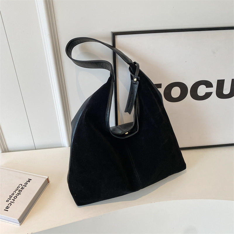 New Suede Shoulder Tote Bag, Fashionable, Simple, Lazy Style, Large Capacity Women's Handbag, Bucket Bag, Mommy Bag