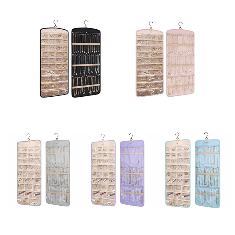 Hanging Jewelry Storage Bag Double-Sided Foldableable with Metal Hook Pvc Anti-Oxidation Suitable for Earrings, Necklaces and Rings