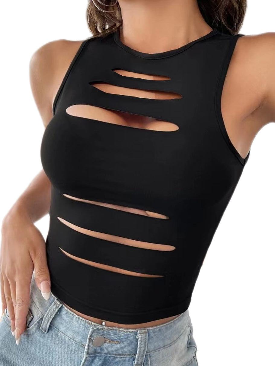 [Label Size] Hollow Hole Vest, Tight-Fitting Inner Navel-Baring Top, Summer Sleeveless Vest