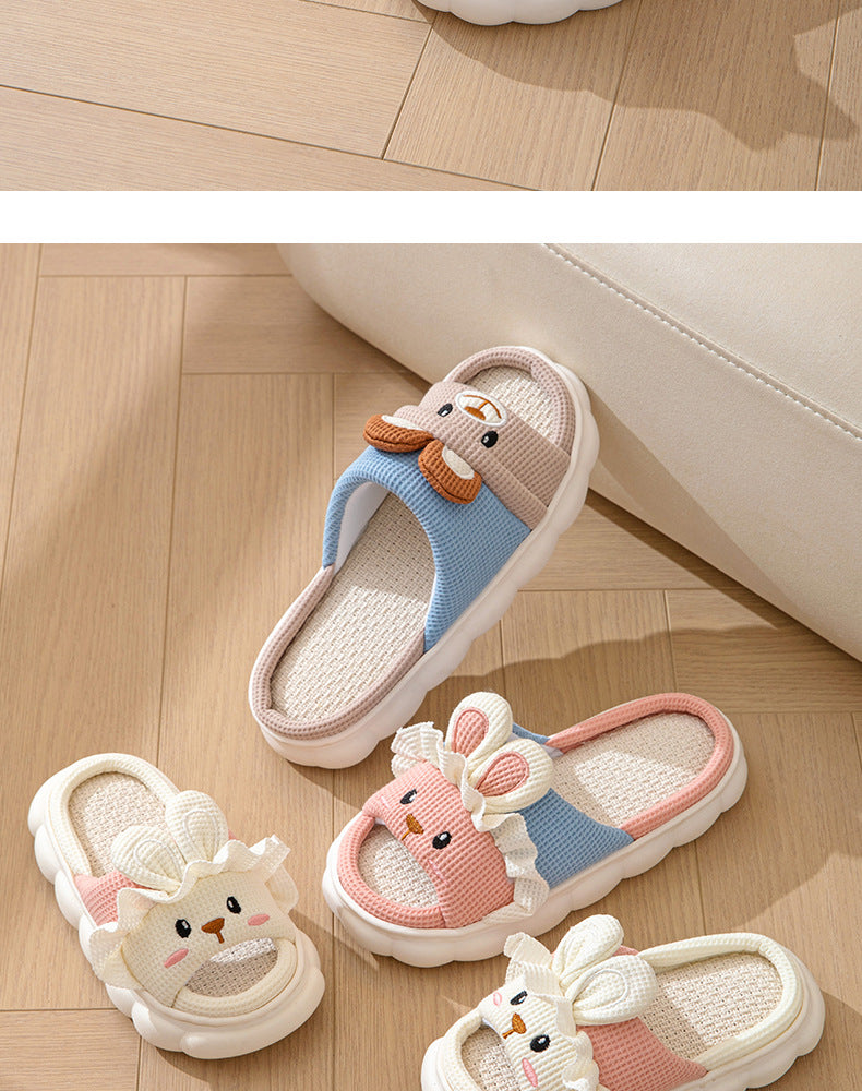 Cute lace rabbit parent-child male and female baby adult indoor and outdoor home wooden floor thickened linen Four Seasons slippers