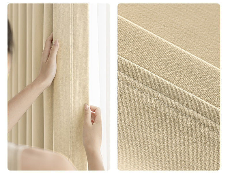 Keqiao Full Blackout Double-Sided Chenille Curtains Finished Product for Bedroom, High-End Modern Minimalist Cream Style Shaoxing Curtains