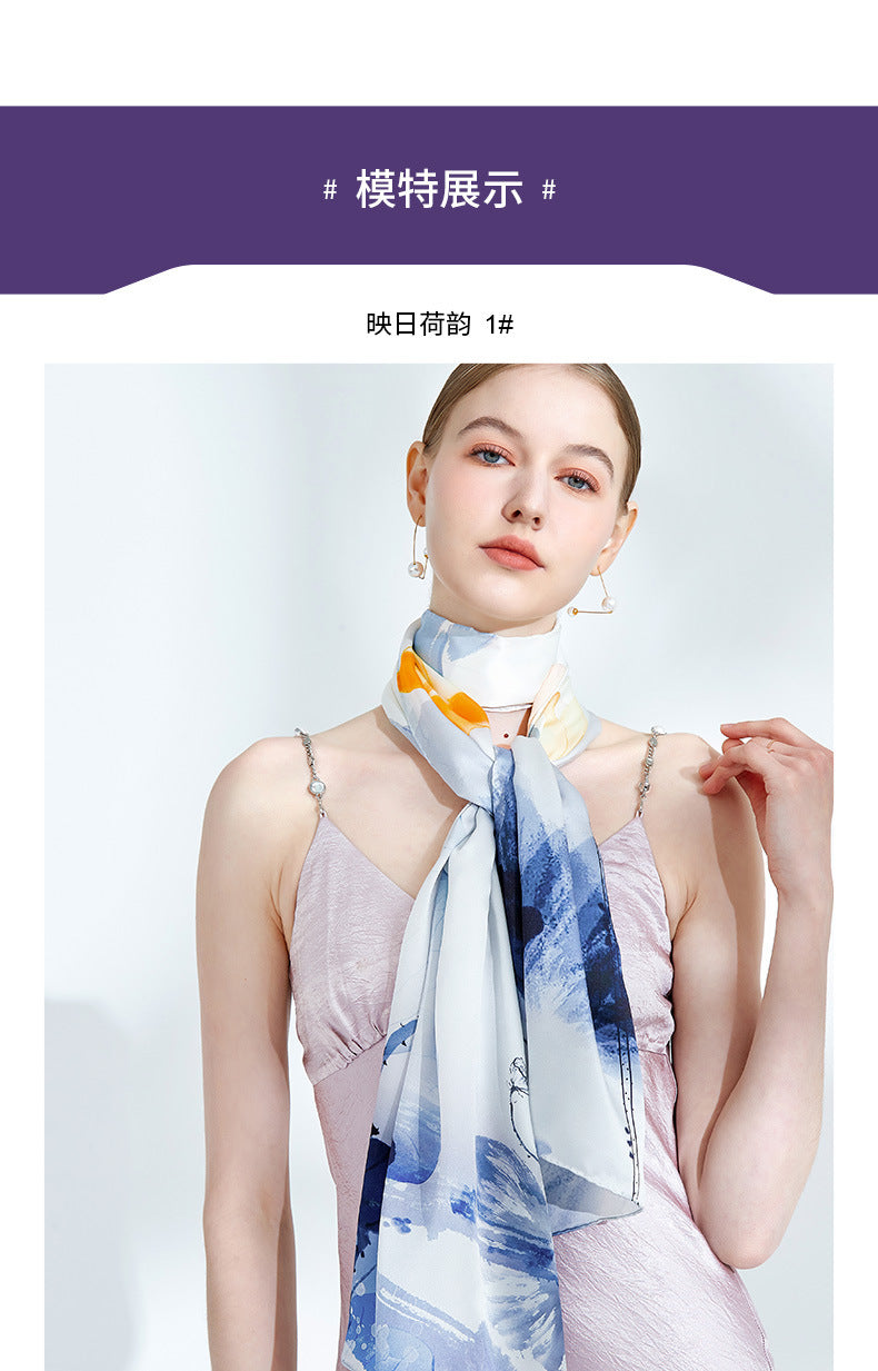 Suzhou and Hangzhou long silk scarf high-grade mulberry silk scarf pure silk women's vintage scarf crepe satin shawl