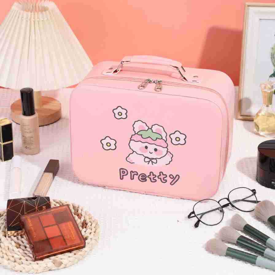 Leather Ready-Made Cartoon Makeup Case with Mirror, Makeup Bag with a High-End Feel, Multifunctional Storage Bag, Large Capacity Wholesale