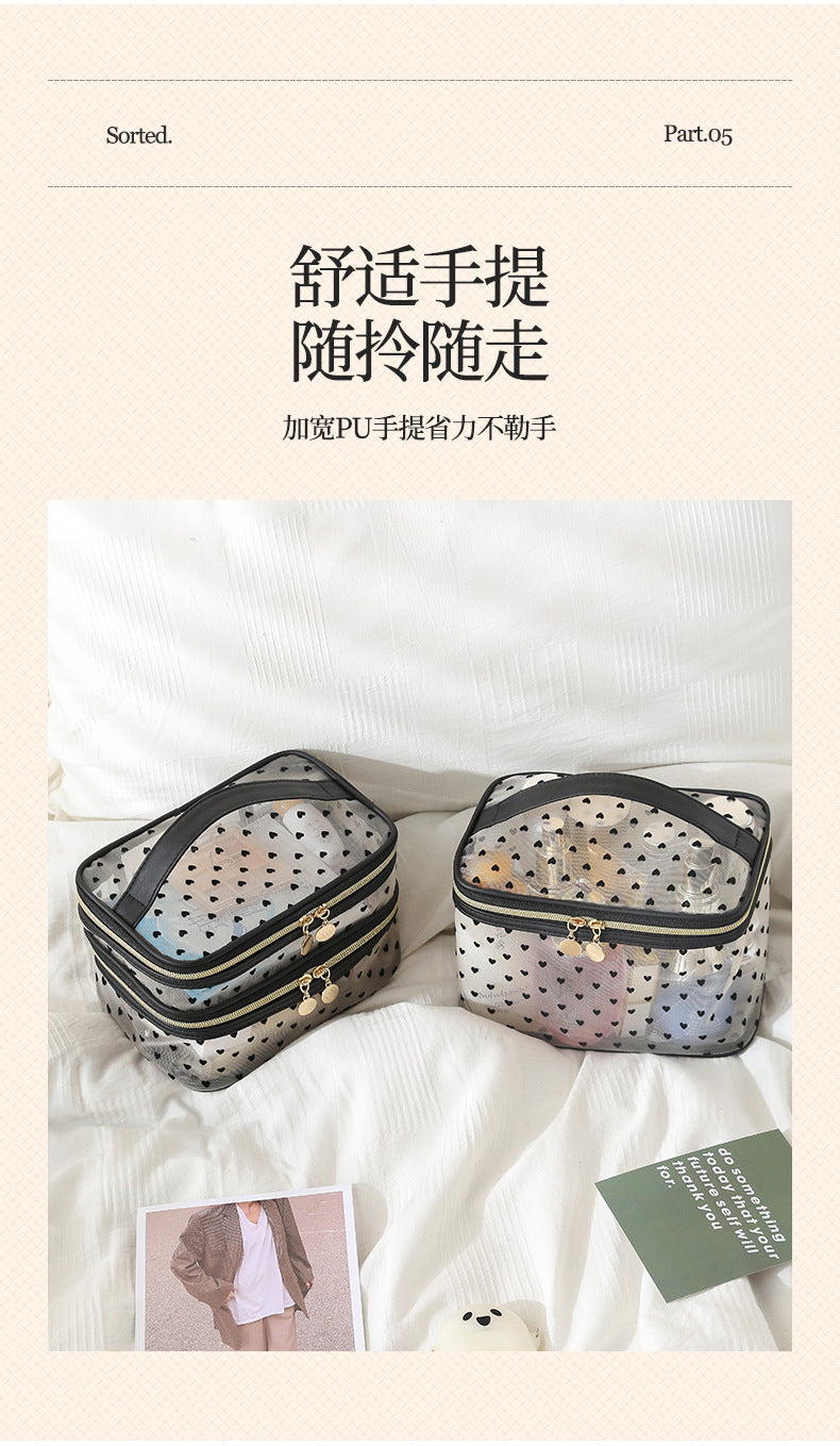 New Style Heart-Shaped Portable Makeup Bag, Single/Double Layer Cosmetic Storage Bag, Simple Mesh Makeup Bag, Travel Makeup Bag