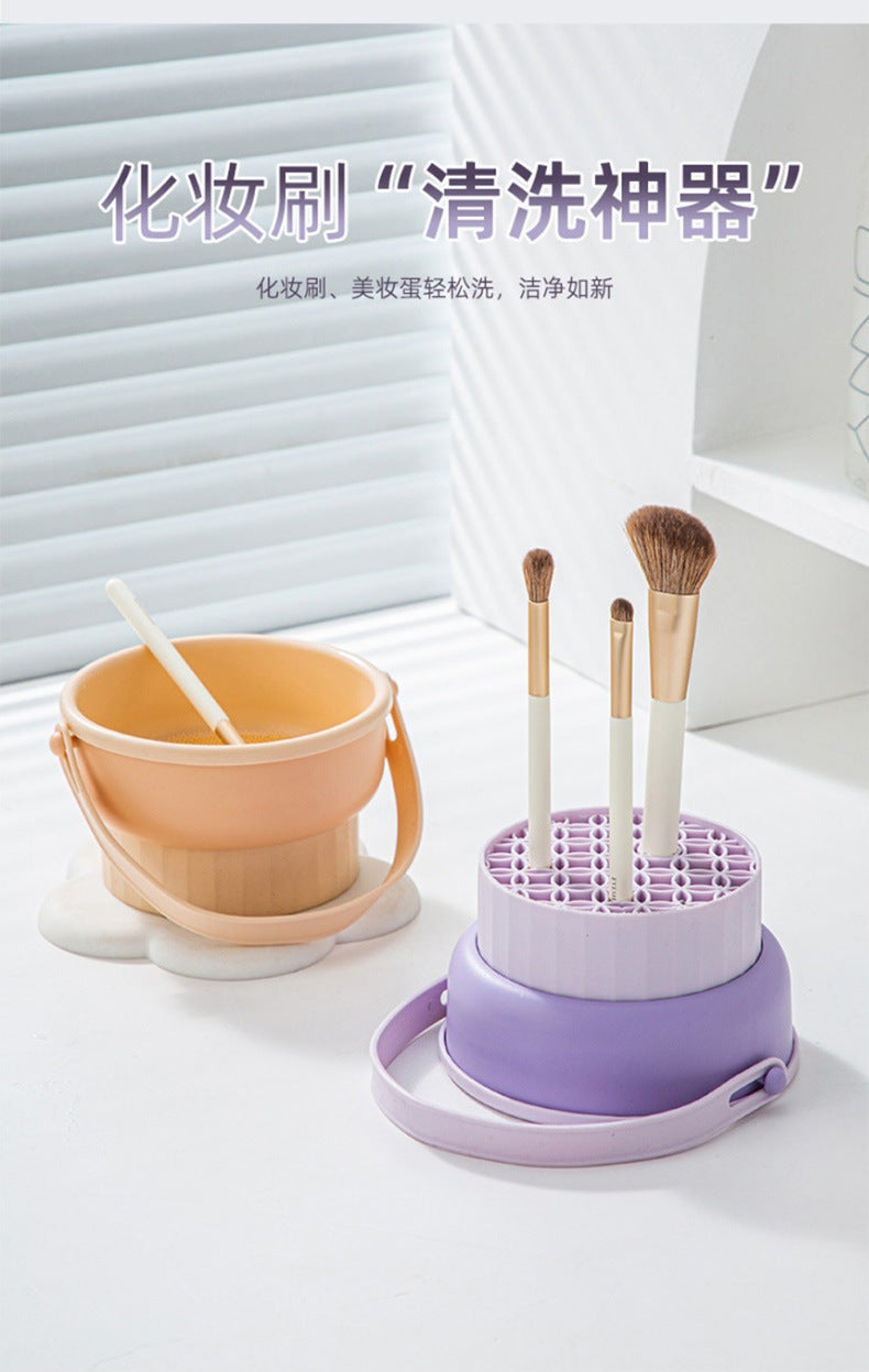 Makeup Brush Cleaning Bowl Cleaning Box Silicone Beauty Egg Cleaning Set Scrubbing Bowl Storage Rack Drying Tool Set