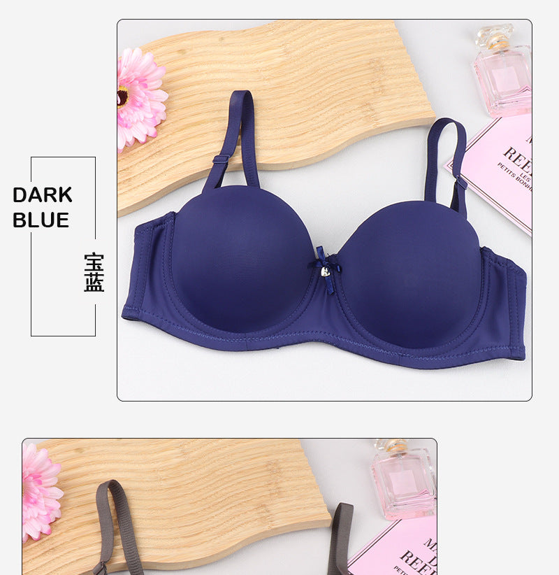 Cross-border half cup underwear women's bra solid color glossy steel ring push up top support bra sexy big chest small bra c cup