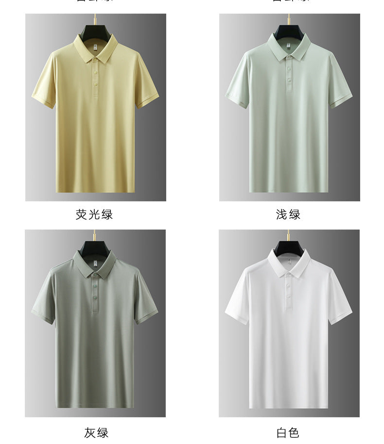 Cross-border Foreign Trade Copper Ammonia Silk T-shirt Men's Business Casual Short-sleeved Summer Gastrodia elata Mulberry Silk Lapel Men's Polo Shirt