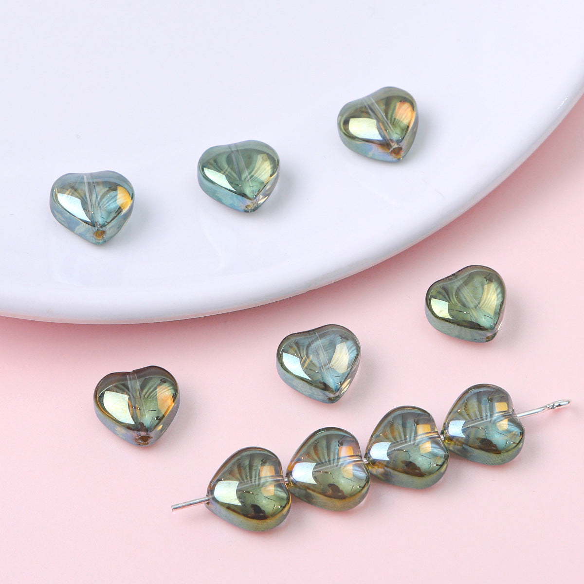 10mm Glass Color-Coated Peach Heart Crystal Beads Loose Beads DIY Handmade Necklace Bracelet Ear Jewelry Manufacturer Direct Sales Wholesale