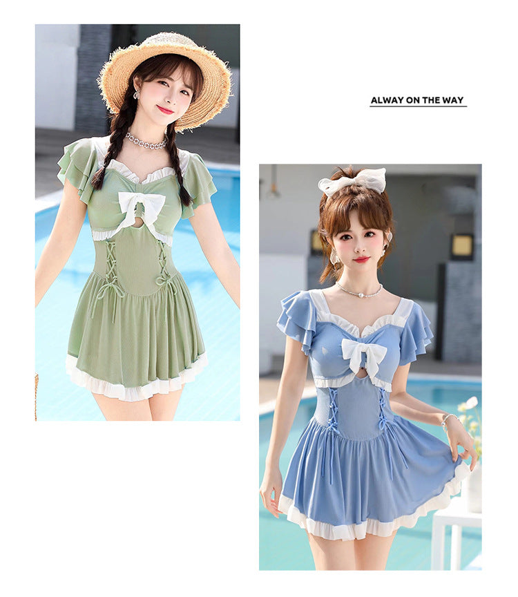 2025 New Swimsuit for Women, Conservative, Flesh-Covering, Slimming Look One-Piece Student Skirt Style, Boxer-Angle High-End Hot Spring Resort Swimsuit