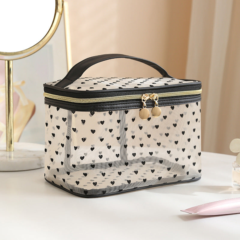 New Style Heart-Shaped Portable Makeup Bag, Single/Double Layer Cosmetic Storage Bag, Simple Mesh Makeup Bag, Travel Makeup Bag