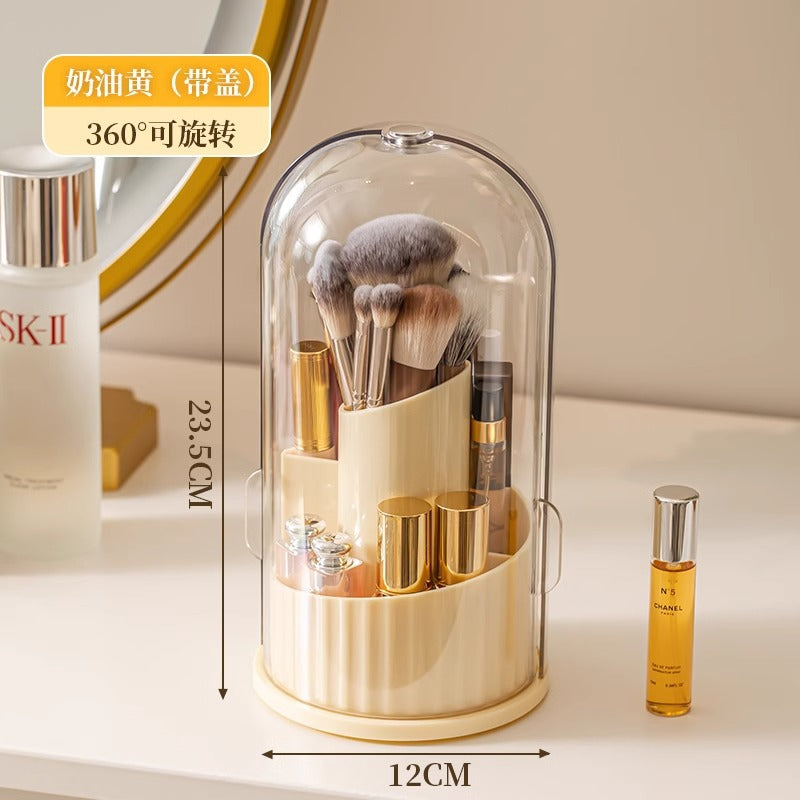 Cosmetic Brush Storage Cylinder Rotating Dustproof Dressing Table Cosmetic Storage Box Lipstick Eyeshadow Storage Rack Desktop Pen Holder